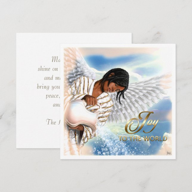 Joy to the World. African American Angel Christmas Holiday Card (Front/Back)