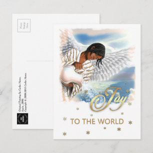 Joy to the World. African American Angel Christmas Holiday Postcard