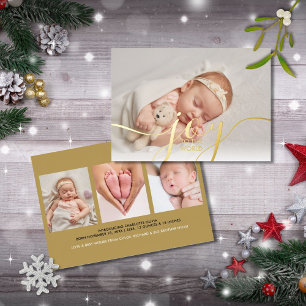 Joy to the World Baby 4 Photo Gold Foil Holiday Card