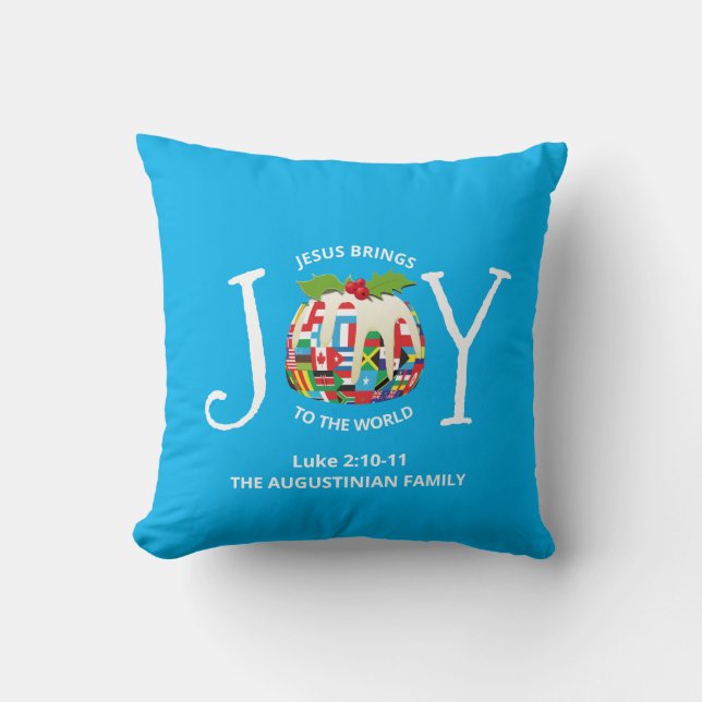JOY TO THE WORLD Blue Christian Christmas Cushion (Front)