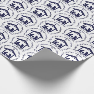 Joy to the World Blue Nativity Wrapping Paper