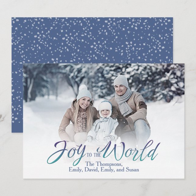 Joy to the World Calligraphy Christmas 1 Photo Holiday Card (Front/Back)