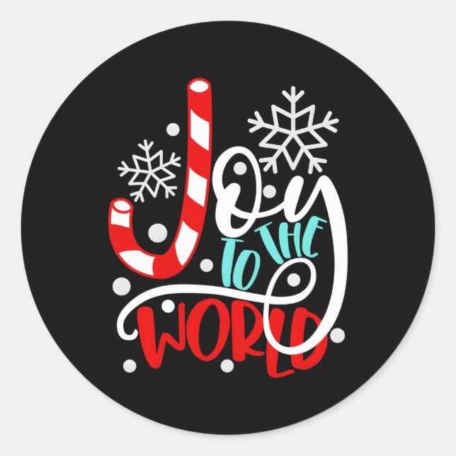 Joy To The World Candy Cane Classic Round Sticker (Front)