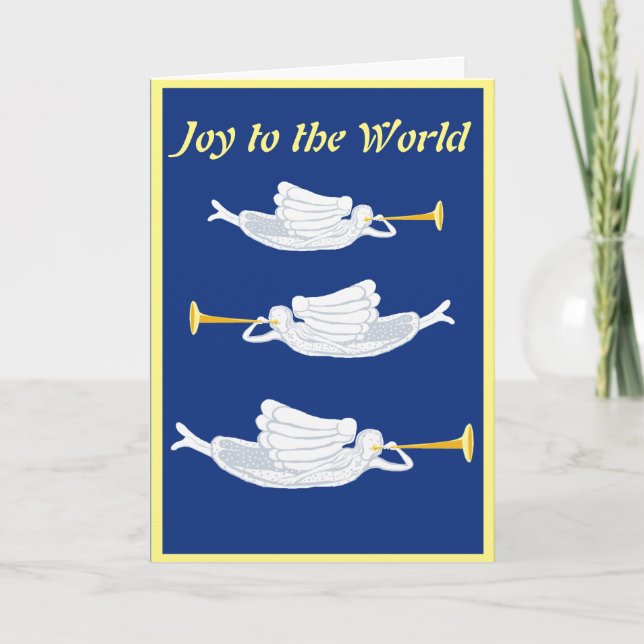 Joy to the World Christmas angels with trumpets Card (Front)