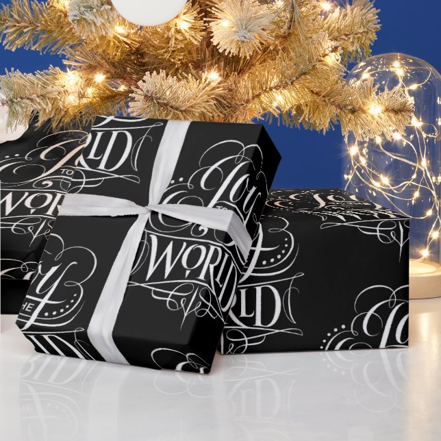 Joy To the World - Christmas Calligraphy Black Wrapping Paper (Holidays)