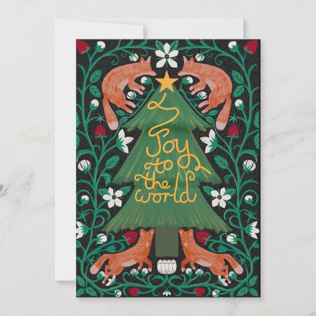 Joy to the World Christmas Cards Fox Botanical (Front)