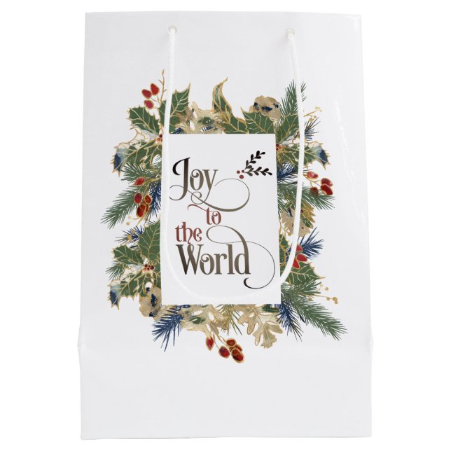 Joy to the World Christmas Carol Elegant  Medium Gift Bag (Back)
