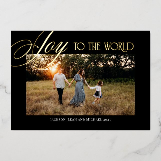 Joy to the World Christmas Design Foil Holiday Card (Front)