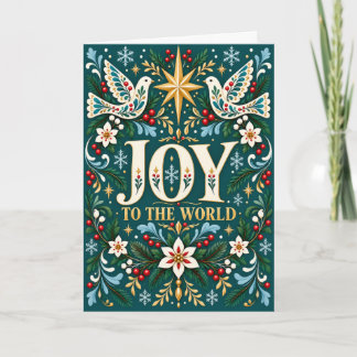 Joy to the World Christmas Doves Folk Art Card