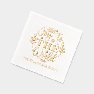 “Joy to the World” Christmas Family Name Foil Napkins