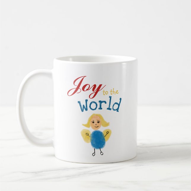 Joy to the World. Christmas Fingerprint Angel Art Coffee Mug (Left)