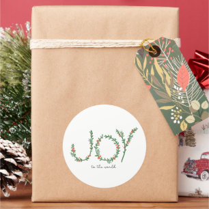 Joy to the World Christmas Green Wreath & Berries Classic Round Sticker