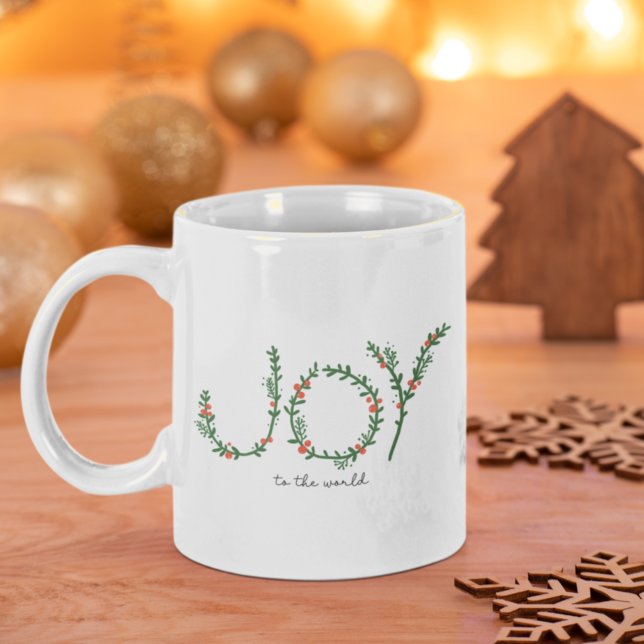 Joy to the World Christmas Green Wreath & Berries Coffee Mug (Creator Uploaded)