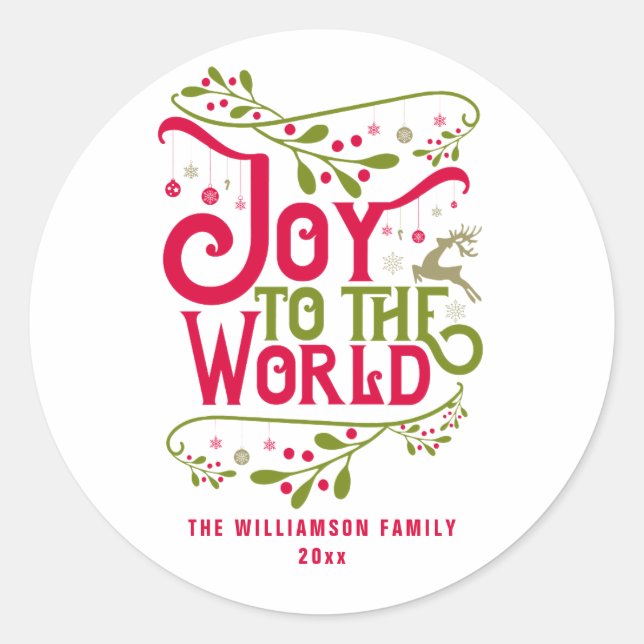 Joy to the World Christmas Holiday Personalised Classic Round Sticker (Front)