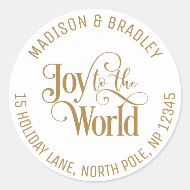 Joy To The World Christmas Holidays Gold Script Classic Round Sticker (Front)