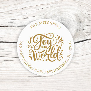 Joy to the World Christmas Holidays Gold Script  Classic Round Sticker