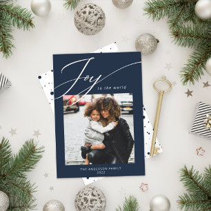 Joy to the World Christmas Photo Navy Holiday Card