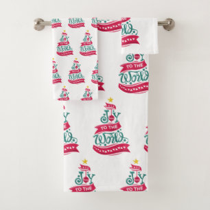 Joy to the World Christmas Quote Typography Bath Towel Set