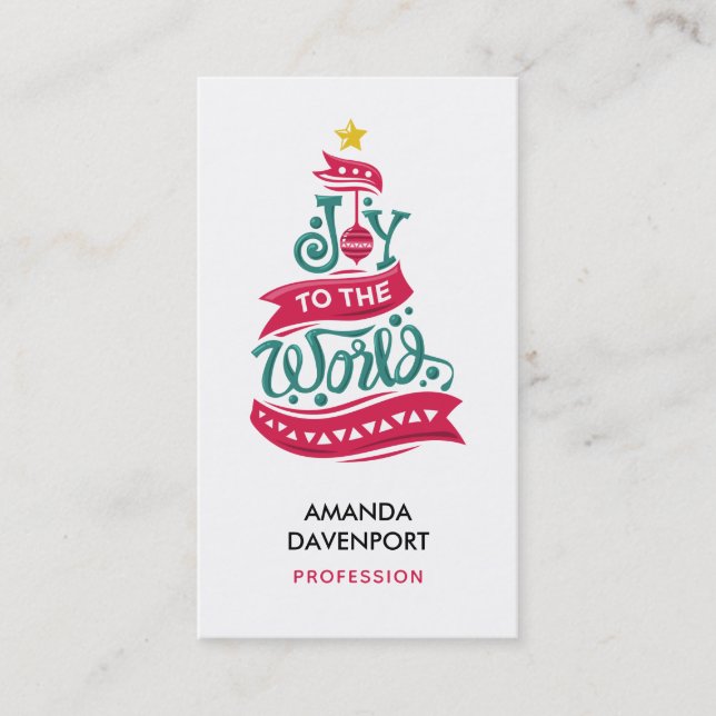 Joy to the World Christmas Quote Typography Business Card (Front)