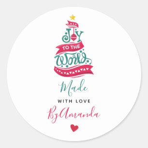 Joy to the World Christmas Quote Typography Classic Round Sticker