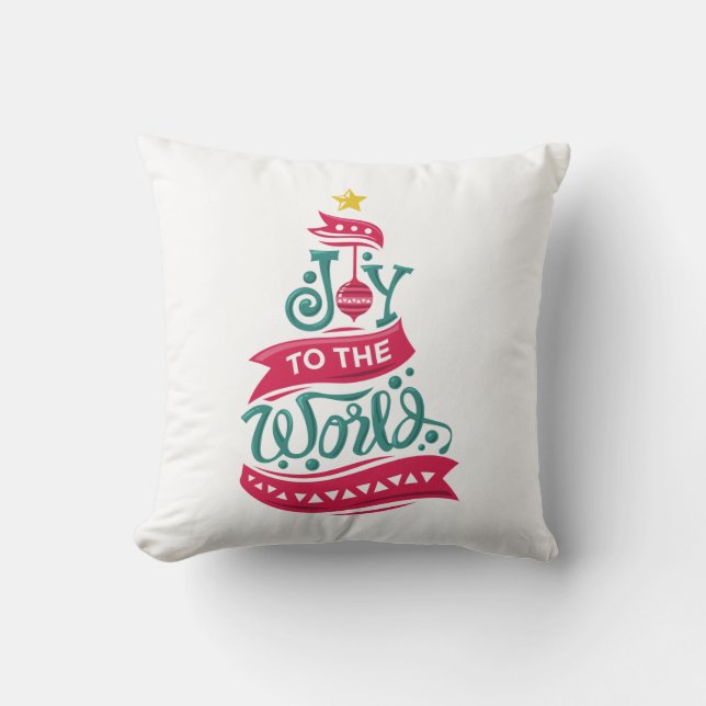 Joy to the World Christmas Quote Typography Cushion (Front)
