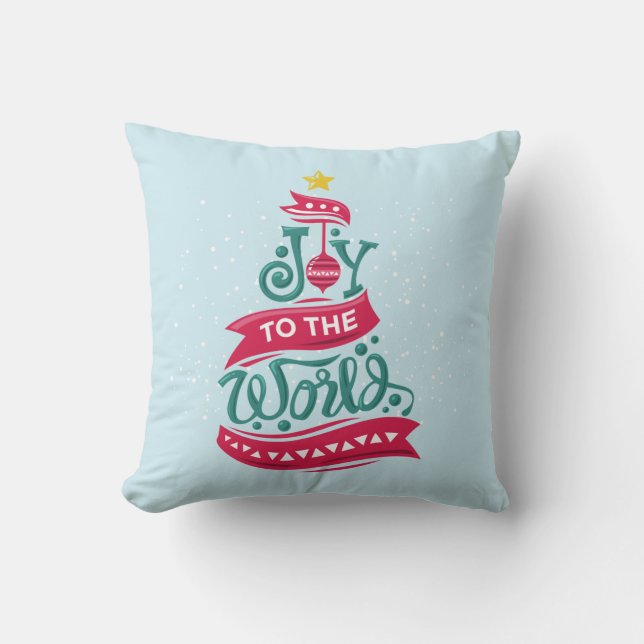 Joy to the World Christmas Quote Typography Cushion (Front)