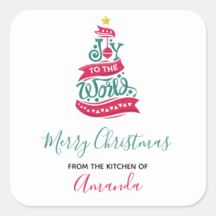 Joy to the World Christmas Quote Typography Square Sticker