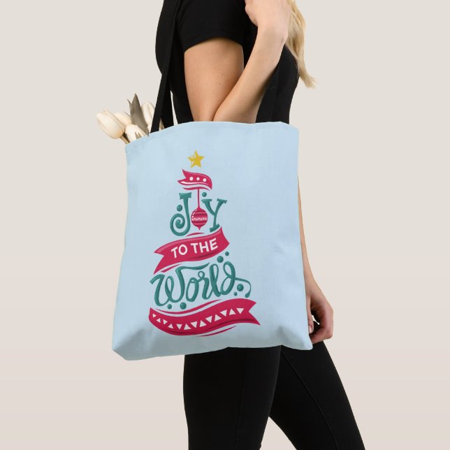 Joy to the World Christmas Quote Typography Tote Bag (Close Up)