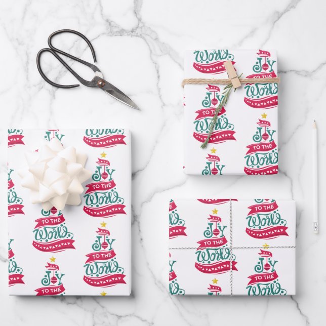 Joy to the World Christmas Quote Typography Wrapping Paper Sheet (Front)