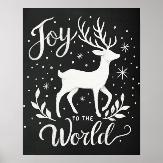 Joy to the World Christmas Reindeer chalkboard Poster (Front)