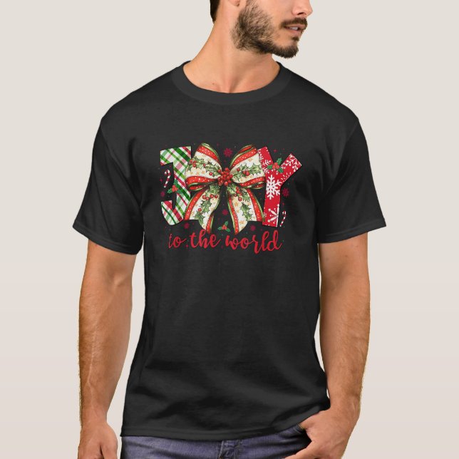 Joy To The World Christmas Santa Claus Coquette Bo T-Shirt (Front)