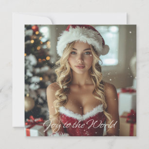 JOY TO THE WORLD - Christmas Santa Girl Holiday Card
