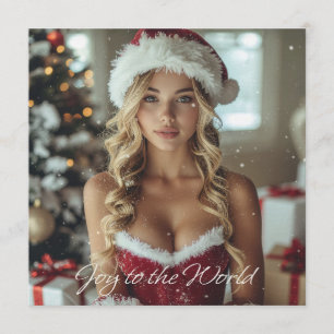 JOY TO THE WORLD - Christmas Santa Girl Invitation