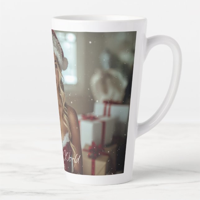 JOY TO THE WORLD - Christmas Santa Girl Latte Mug (Right)