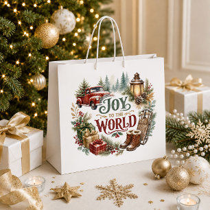 Joy to the world Christmas scene large gift bag