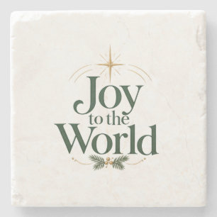 Joy to the World Christmas Star and Evergreen Ston Stone Coaster