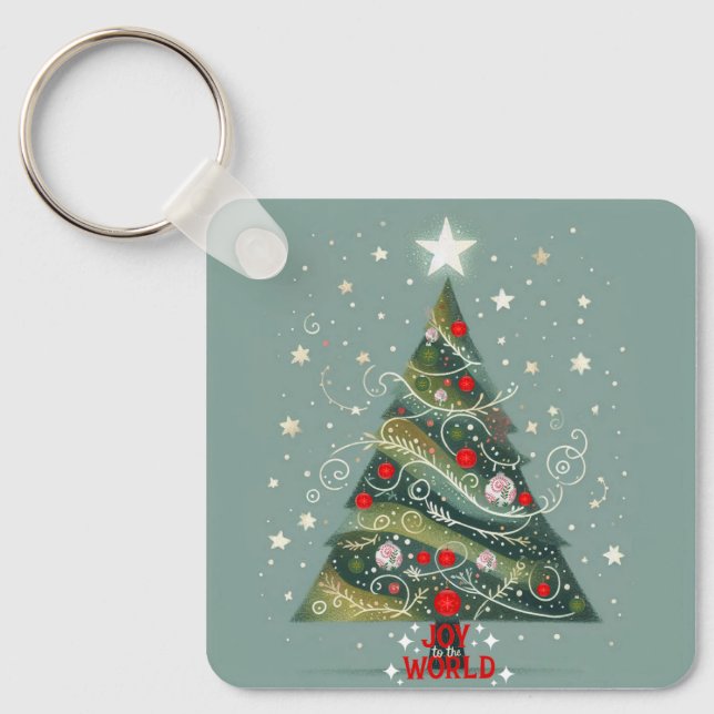 Joy to the world Christmas tree Key Ring (Front)