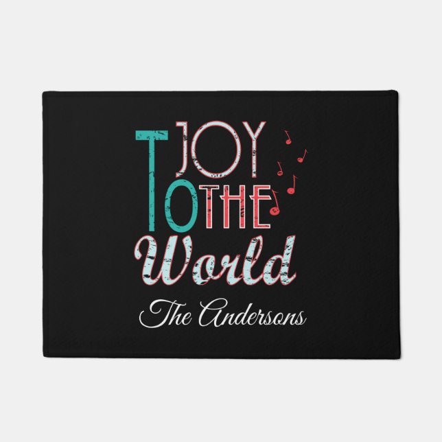 Joy to The World Christmas Typography Music Notes Doormat (Front)