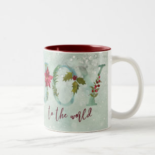 Joy to the world christmas winter holiday Two-Tone coffee mug