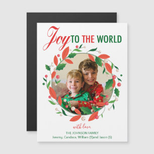 Joy to the World Christmas Wreath Photo Magnet