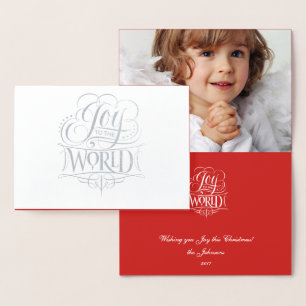 Joy to the World Classic Silver Foil Red Christmas Foil Card