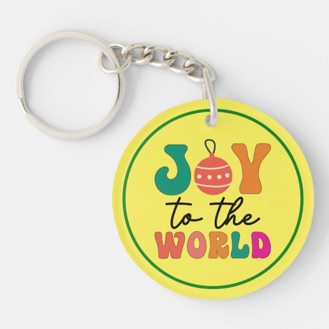 Joy To The World Colourful Christmas Typography Key Ring (Front)