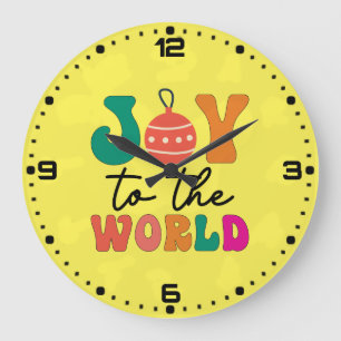Joy To The World Colourful Christmas Typography Large Clock