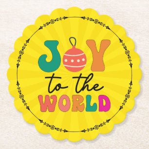 Joy To The World Colourful Christmas Typography Paper Coaster