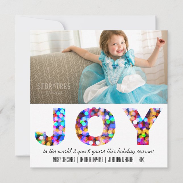 Joy to the World Colourful Sparkly Holiday Photo (Front)