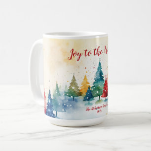 Joy to the World Colourful Trees Christmas Coffee Mug