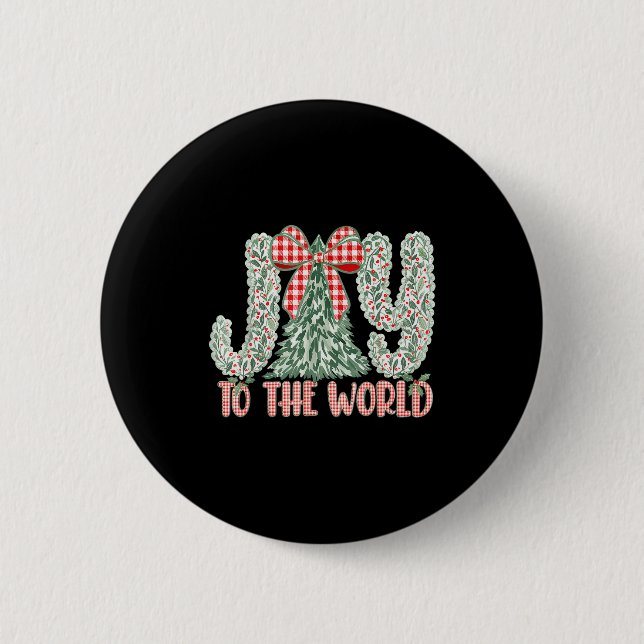 Joy To The World Coquette Bow Christmas Nativity C 6 Cm Round Badge (Front)