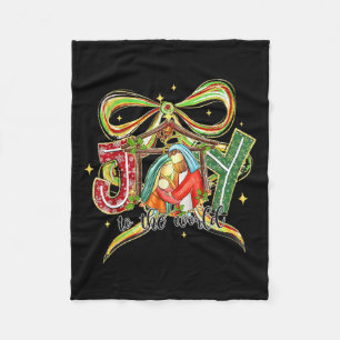 Joy To The World Coquette Bow Christmas Nativity C Fleece Blanket