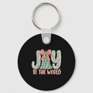 Joy To The World Coquette Bow Christmas Nativity C Key Ring