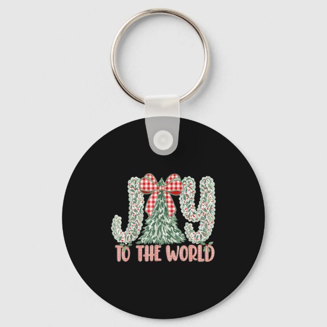 Joy To The World Coquette Bow Christmas Nativity C Key Ring (Front)